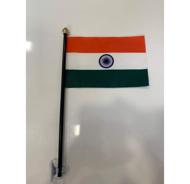 Single India Table flag with black plastic pole and Vaccum