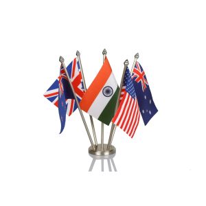 Group of 5 Flag Stand With Stainless Steel Base And Pole