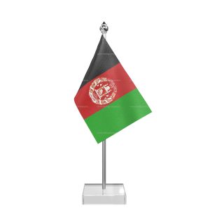 Afghanistan Table Flag With Stainless Steel Pole And Transparent Acrylic Base Silver Top