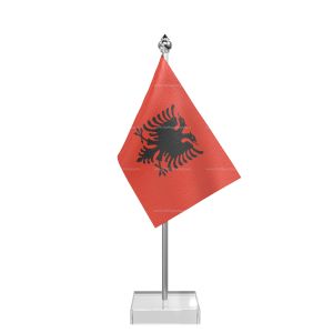 Albania Table Flag With Stainless Steel Pole And Transparent Acrylic Base Silver Top
