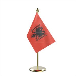 Single Albania Table Flag With Brass Base And Brass Pole