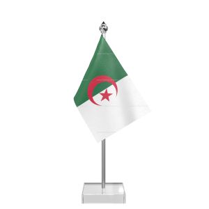 Algeria Table Flag With Stainless Steel Pole And Transparent Acrylic Base Silver Top