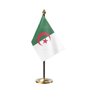Algeria Table Flag With Golden Base And Plastic pole
