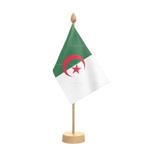 Algeria Table Flag With Wooden Base and 15" Wooden Pole
