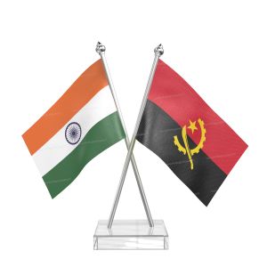 Angola Table Flag With Stainless Steel Pole And Transparent Acrylic Base Silver Top