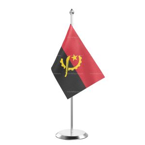 Single Angola Table flag with Stainless Steel Base and Pole with 15" pole