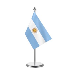 Single Argentina Table Flag with Stainless Steel Base and Pole with 15" pole