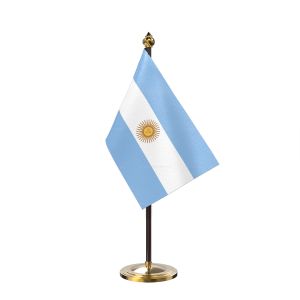 Argentina Table Flag With Golden Base And Plastic pole
