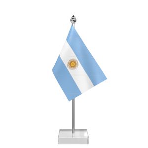 Argentina Table Flag With Stainless Steel Pole And Transparent Acrylic Base Silver Top