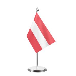 Single Austria Table Flag with Stainless Steel Base and Pole with 15" pole