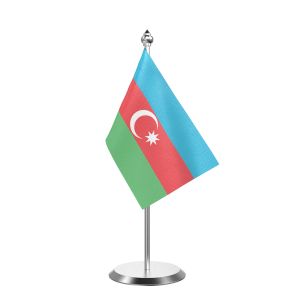 Azerbaijan Table Flag With Stainless Steel Base And Pole
