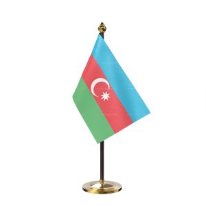 Azerbaijan Table Flag With Golden Base And Plastic pole