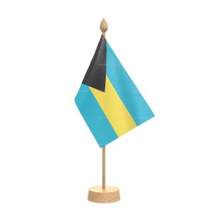 Bahamas Table Flag With Wooden Base and 15" Wooden Pole