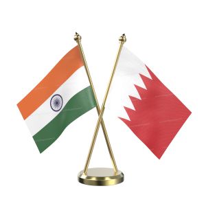 Bahrain Table Flag With Brass Base And Brass Pole
