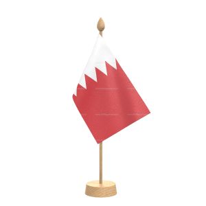 Bahrain Table Flag With Wooden Base and 15" Wooden Pole
