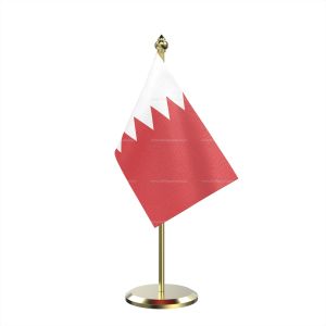 Single Bahrain Table Flag With Brass Base And Brass Pole