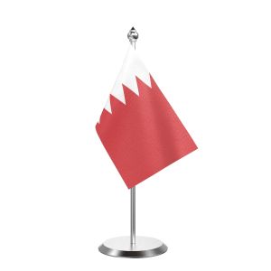 Single Bahrain Table Flag with Stainless Steel Base and Pole with 15" pole