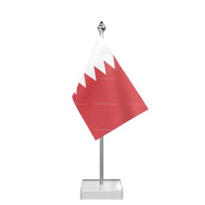 Bahrain Table Flag With Stainless Steel Pole And Transparent Acrylic Base Silver Top