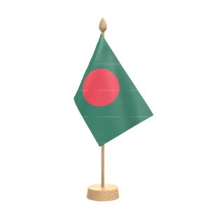 Bangladesh Table Flag With Wooden Base and 15" Wooden Pole