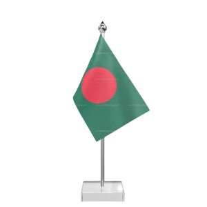 Bangladesh Table Flag With Stainless Steel Pole And Transparent Acrylic Base Silver Top