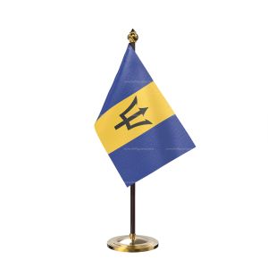 Barbados Table Flag With Golden Base And Plastic pole