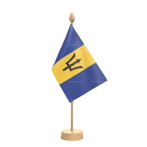 Barbados Table Flag With Wooden Base and 15" Wooden Pole