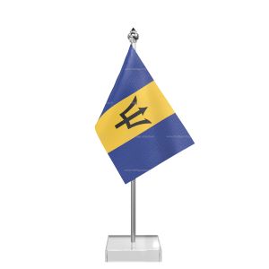 Barbados Table Flag With Stainless Steel Pole And Transparent Acrylic Base Silver Top
