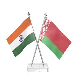 Belarus Table Flag With Stainless Steel pole and transparent acrylic base silver top