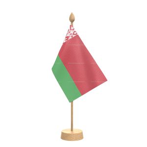 Belarus Table Flag With Wooden Base and 15" Wooden Pole