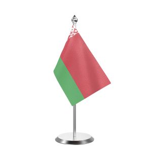 Single Belarus Table Flag with Stainless Steel Base and Pole with 15" pole