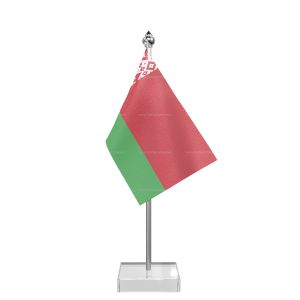 Belarus Table Flag With Stainless Steel Pole And Transparent Acrylic Base Silver Top
