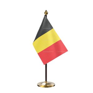 Belgium Table Flag With Golden Base And Plastic pole