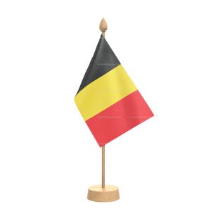 belgium Table Flag With Wooden Base and 15" Wooden Pole
