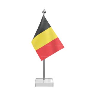 Belgium Table Flag With Stainless Steel Pole And Transparent Acrylic Base Silver Top