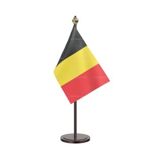 Belgium Table Flag With Black Acrylic Base And Gold Top
