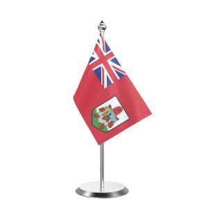 Single Bermuda Table Flag with Stainless Steel Base and Pole with 15" pole
