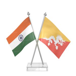 Bhutan Table Flag With Stainless Steel pole and transparent acrylic base silver top