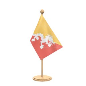 bhutan Table Flag With wooden Base And wooden pole