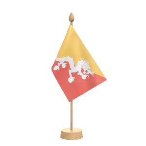 Bhutan Table Flag With Wooden Base and 15" Wooden Pole