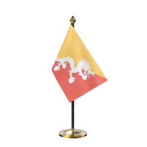 Bhutan Table Flag With Golden Base And Plastic pole