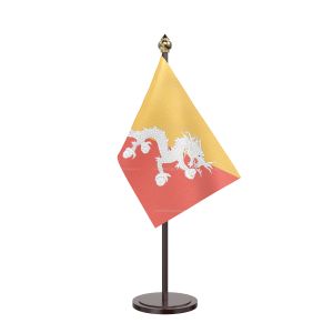 Bhutan Table Flag With Black Acrylic Base And Gold Top