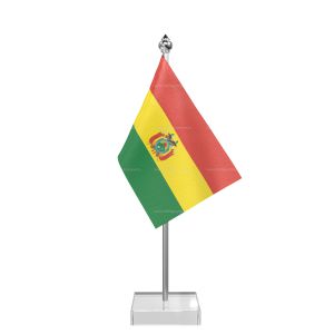 Bolivia Table Flag With Stainless Steel Pole And Transparent Acrylic Base Silver Top