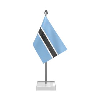 Botswana Table Flag With Stainless Steel Pole And Transparent Acrylic Base Silver Top