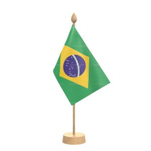 Brazil Table Flag With Wooden Base and 15" Wooden Pole