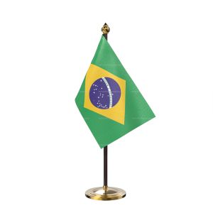 Brazil Table Flag With Golden Base And Plastic pole
