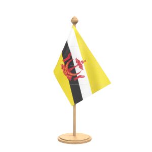 Brunei Darussalam Table Flag With wooden Base And wooden pole