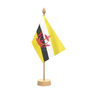 Brunei Darussalam Table Flag With Wooden Base and 15" Wooden Pole
