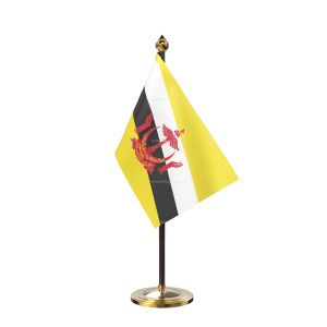 Brunei Darussalam Table Flag With Golden Base And Plastic pole