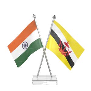 Brunei Darussalam Table Flag With Stainless Steel pole and transparent acrylic base silver top