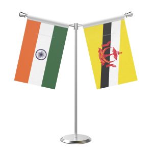 Y Shaped Brunei Darussalam Table Flag with Stainless Steel Base and Pole